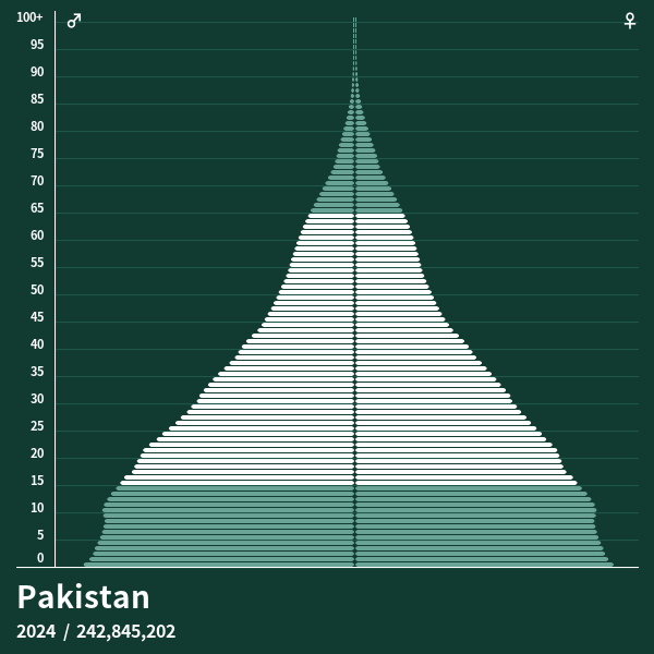 Bevölkerungspyramide von Pakistan im Jahr 2024 Bevölkerungspyramiden