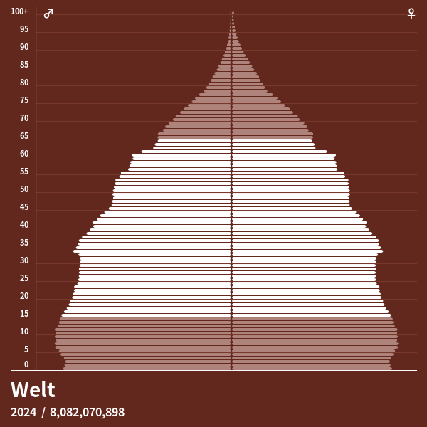Bevölkerungspyramide von Welt im Jahr 2024 Bevölkerungspyramiden