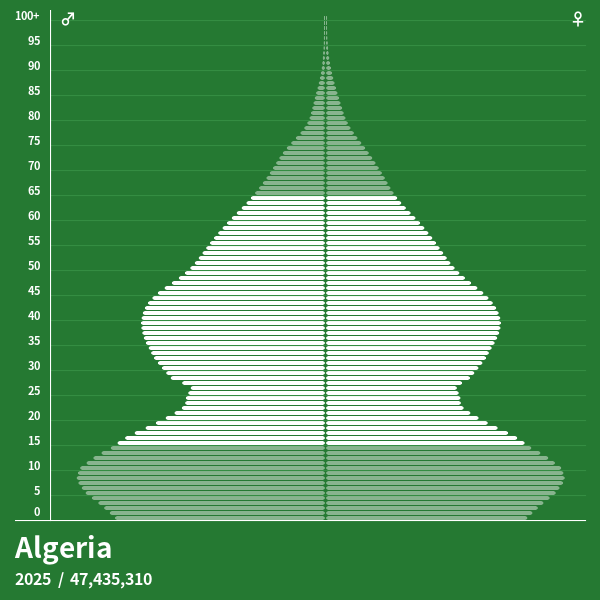 Population Pyramid of Algeria at 2025 Population Pyramids