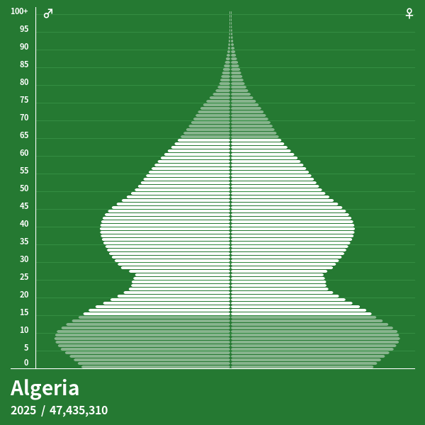 Population Pyramid of Algeria at 2024 Population Pyramids