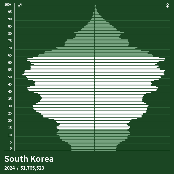 Population Pyramid of South Korea at 2024 Population Pyramids