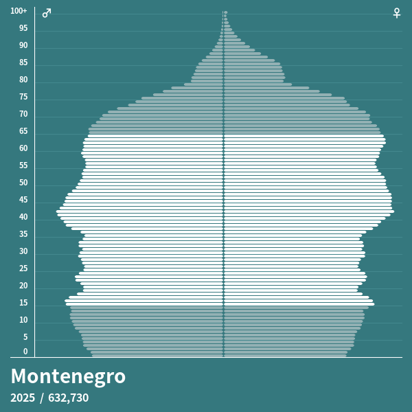 Population Pyramid of Montenegro at 2024 Population Pyramids