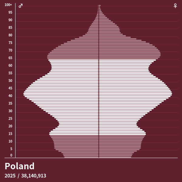 Population Pyramid of Poland at 2024 Population Pyramids