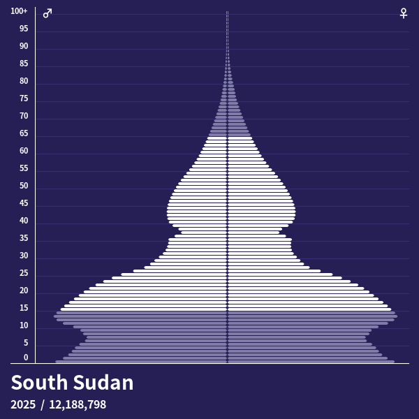 Population Pyramid of South Sudan at 2025 Population Pyramids