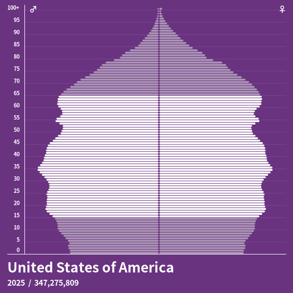 Population Pyramid of United States of America at 2024 Population