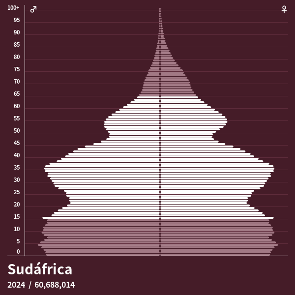 Pirámide de población de Sudáfrica en 2024 Pirámides de población