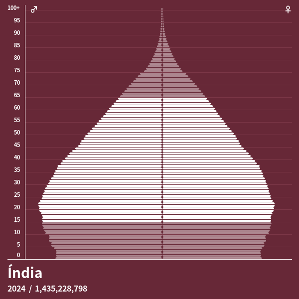 Pirâmide populacional do Índia em 2024 Pirâmides de população