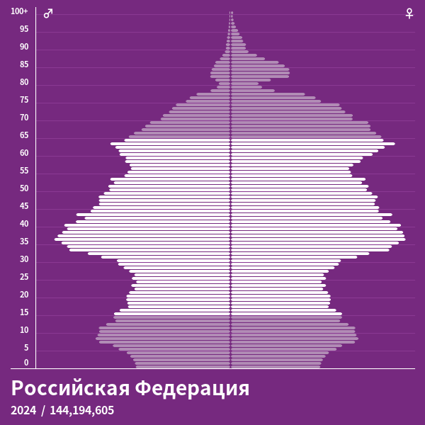 Пирамида населения Российская Федерация в 2024 году